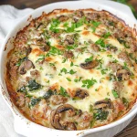 Cheesy Keto Ground Beef Casserole With Spinach and Mushrooms