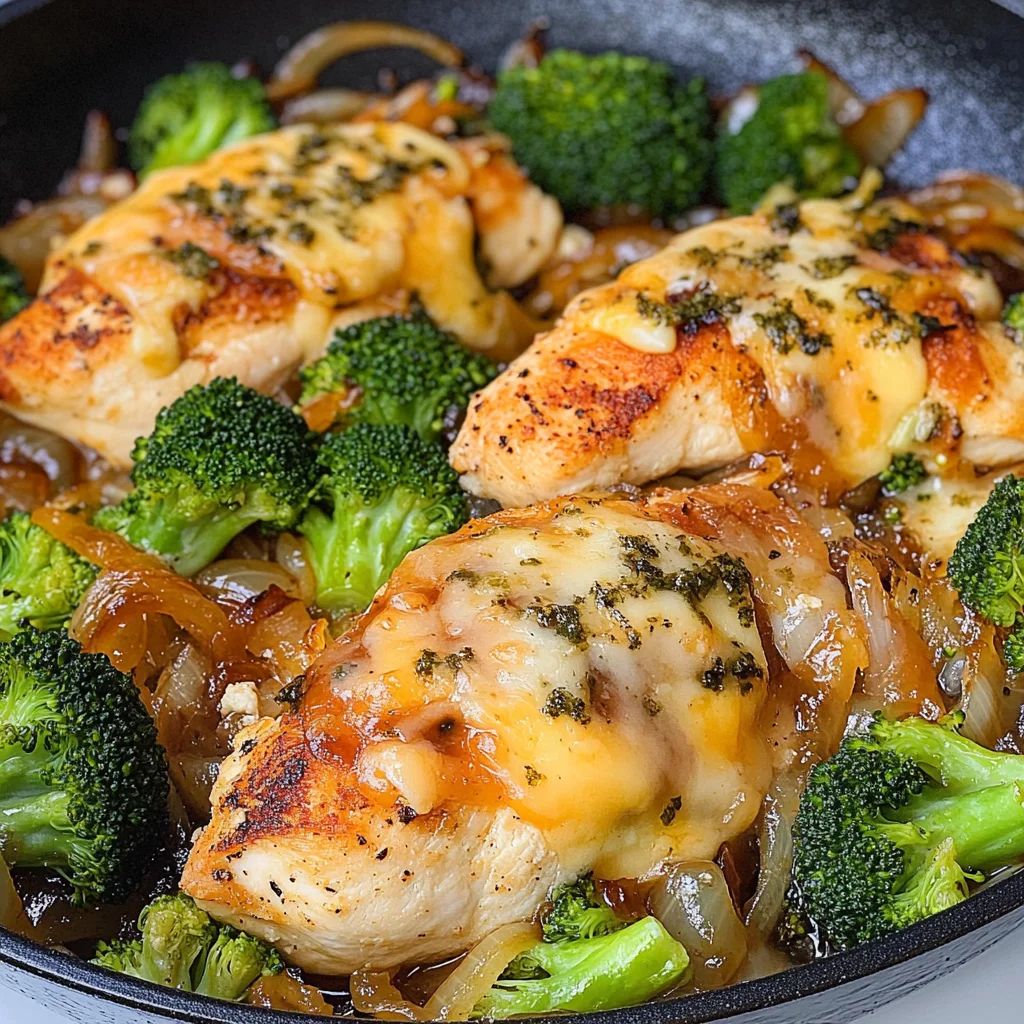 Keto French Onion Chicken and Broccoli Skillet