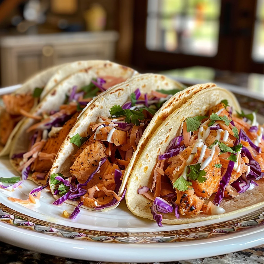 Air Fryer Salmon Tacos with Slaw