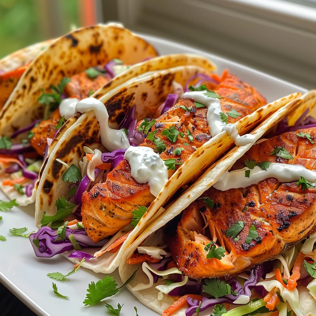 Air Fryer Salmon Tacos with Slaw image 3