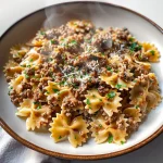 Garlic Butter Bowtie Pasta with Ground Beef Recipe