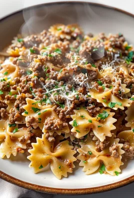 Garlic Butter Bowtie Pasta with Ground Beef Recipe