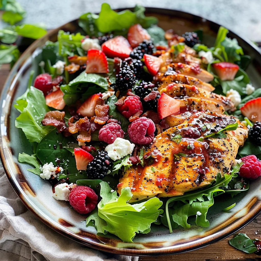 Grilled Berry Feta Chicken Salad with a Sweet Chipotle Dressing