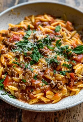 Ground Beef Orzo with Tomato Cream Sauce and Fresh Basil