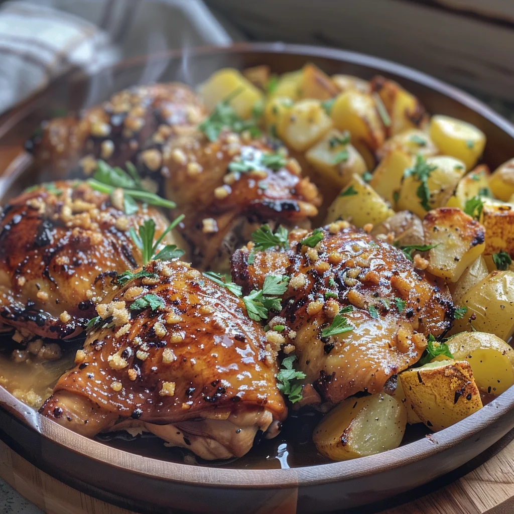 Honey Bbq Chicken & Creamy Garlic Parmesan Potatoes