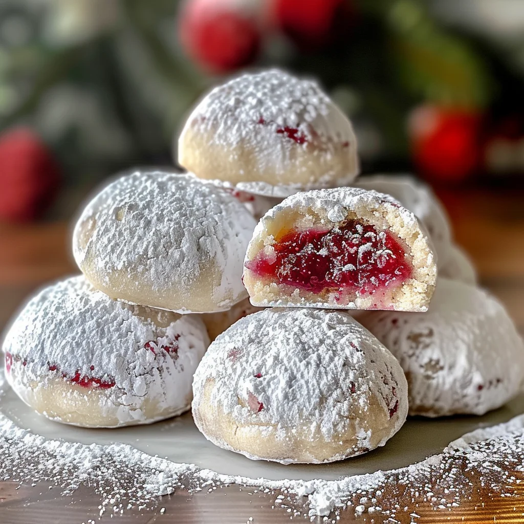 Raspberry Filled Almond Snowball Cookies