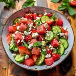 Watermelon Cucumber Salad with Strawberries and Feta