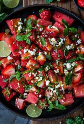 Watermelon Salad With Strawberries & Honey Lime Dressing