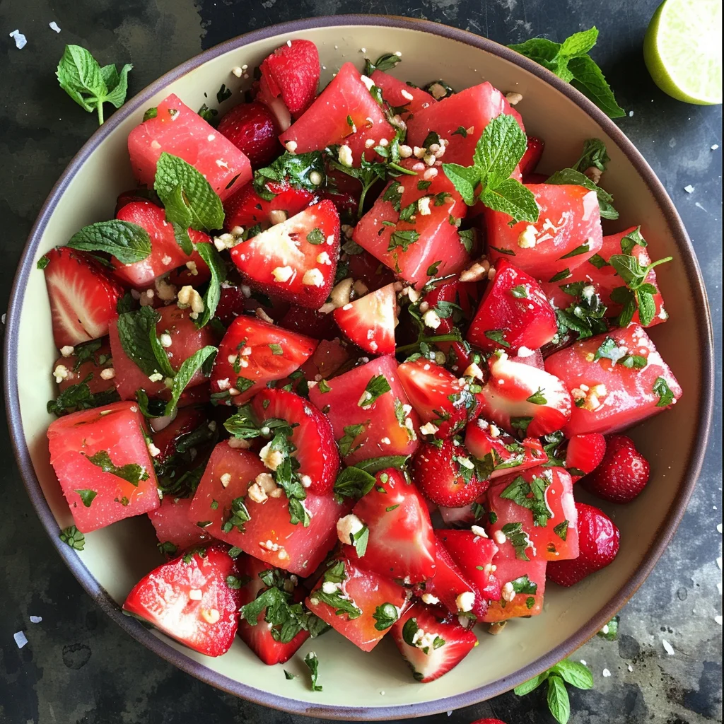 Watermelon Salad With Strawberries & Honey Lime Dressing image 2