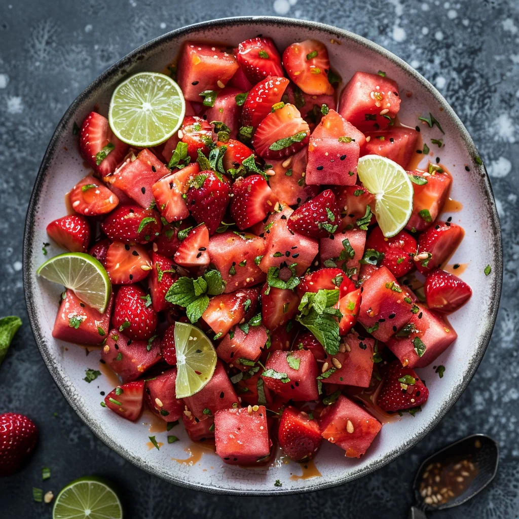 Watermelon Salad With Strawberries & Honey Lime Dressing image 4