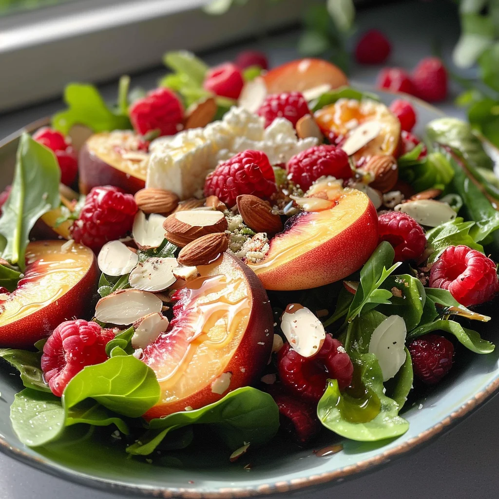 White Peach Raspberry Almond Salad