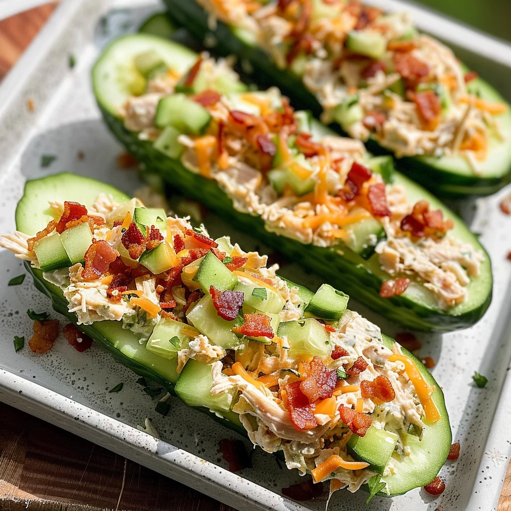 Bacon Ranch Chicken Salad Cucumber Boats