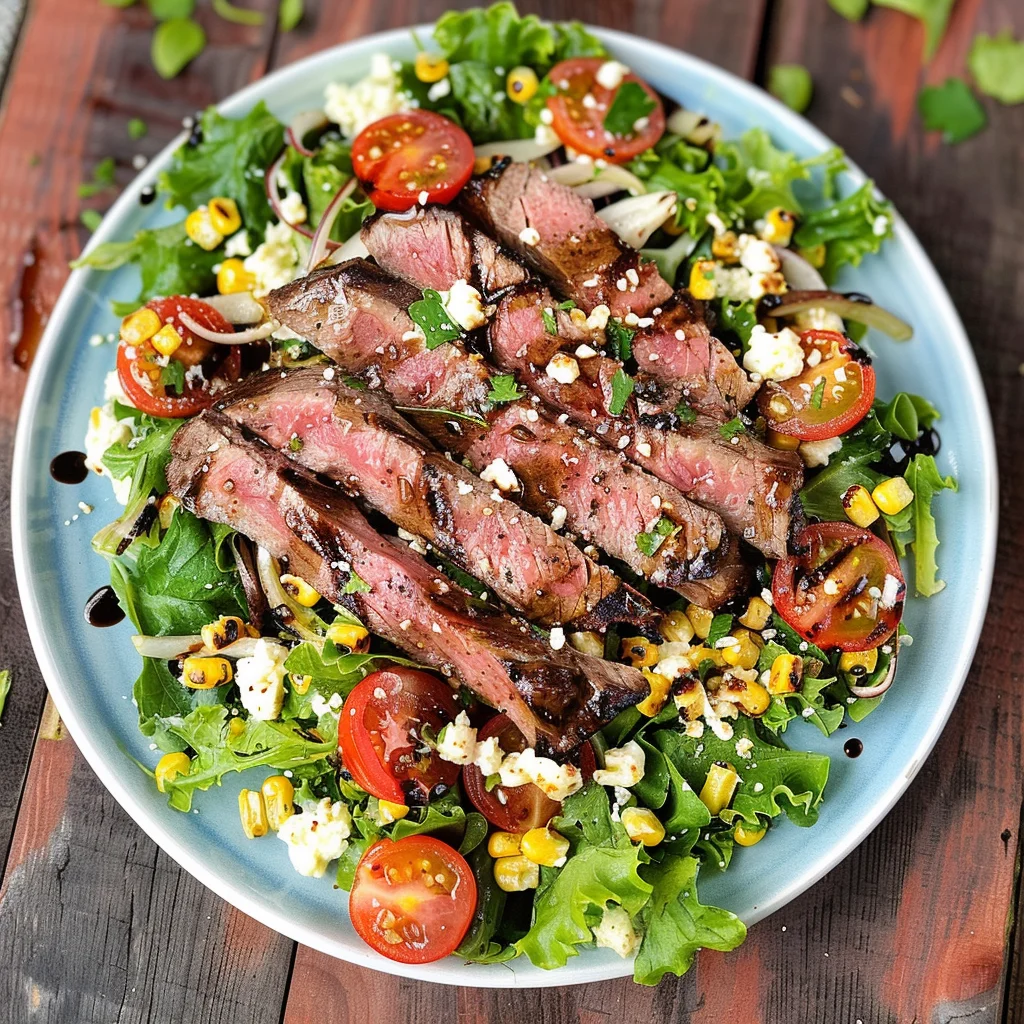 Balsamic Steak Gorgonzola Salad with Grilled Corn