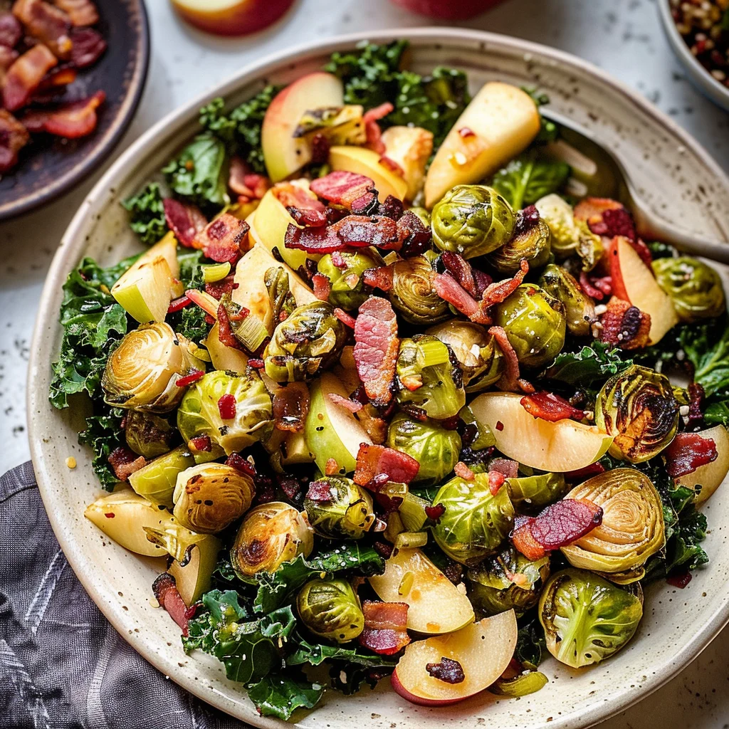 Brussels Sprout, Kale + Apple Salad with Sharp Cheddar + Bacon