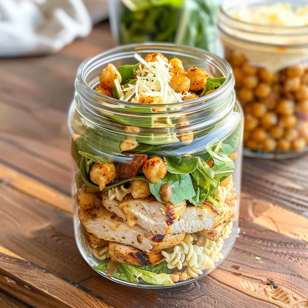 Grilled Chicken Caesar Pasta Salad Jars