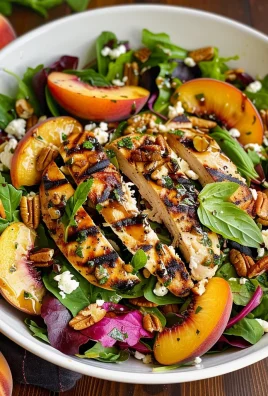 Grilled Chicken, Peach, Pecan and Goat Cheese Salad with Basil Vinaigrette