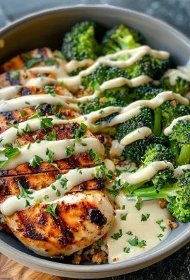 Grilled Chicken & Broccoli Bowls with Creamy Garlic Sauce