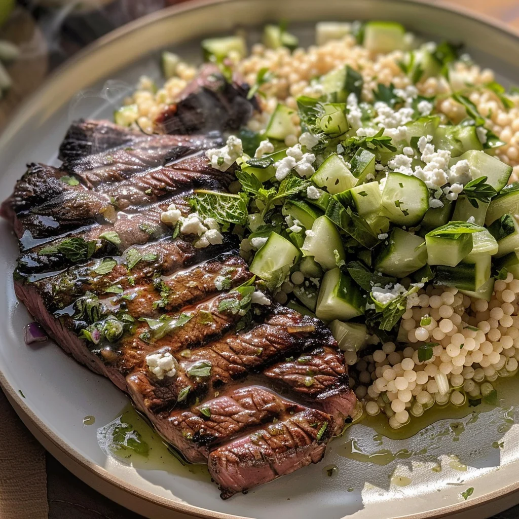 Grilled Skirt Steak with Lemon Herb Couscous Salad