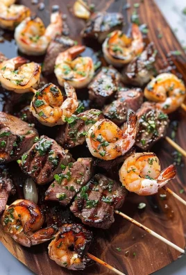 Grilled Steak and Shrimp Skewers with Garlic Butter