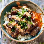 Korean BBQ Steak Rice Bowls with Spicy Cream Sauce
