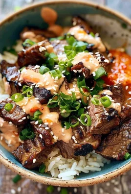 Korean BBQ Steak Rice Bowls with Spicy Cream Sauce