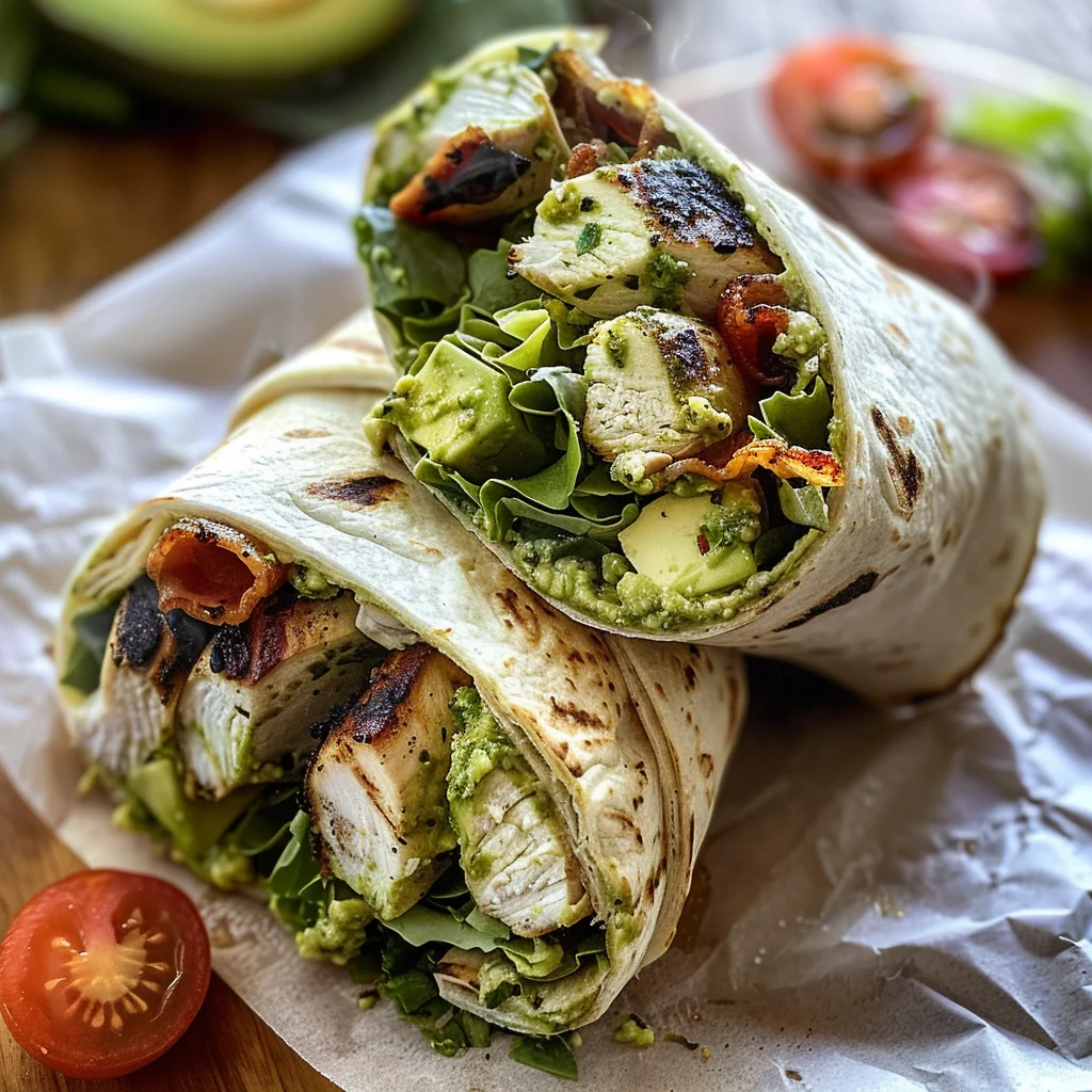 Pesto Chicken and Avocado Bacon Salad Wraps