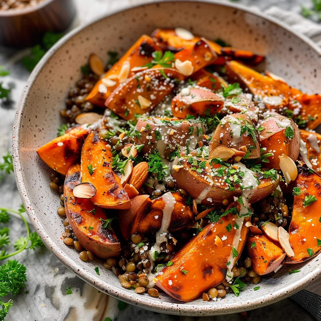 Roasted Sweet Potato Salad with Lentils