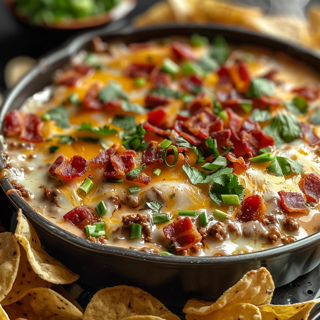 Sizzling Bacon Cheeseburger Queso Dip