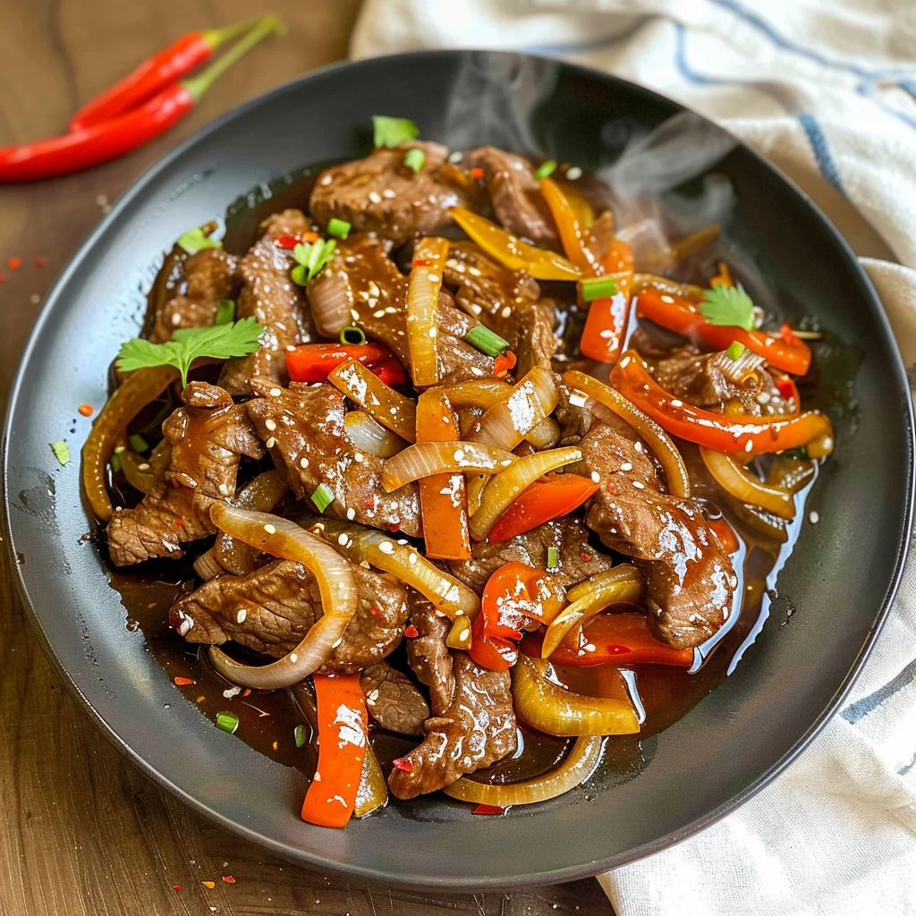 Sizzling Chinese Pepper Steak with Onions