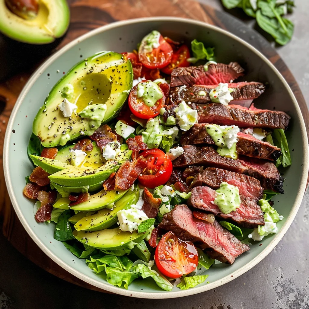 Steak Cobb Salad with Creamy Avocado Dressing {Whole30, Keto}