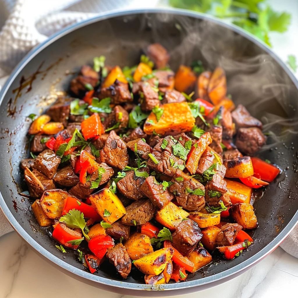 Whole30 Steak Bites with Sweet Potatoes and Peppers