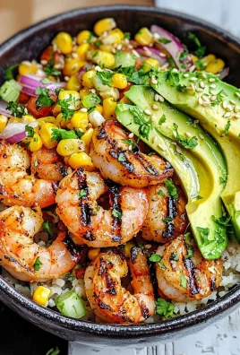 Grilled Shrimp Bowl with Avocado, Corn Salsa & Creamy Garlic Sauce