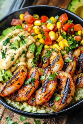 Grilled Shrimp Bowl with Avocado, Corn Salsa & Creamy Sauce