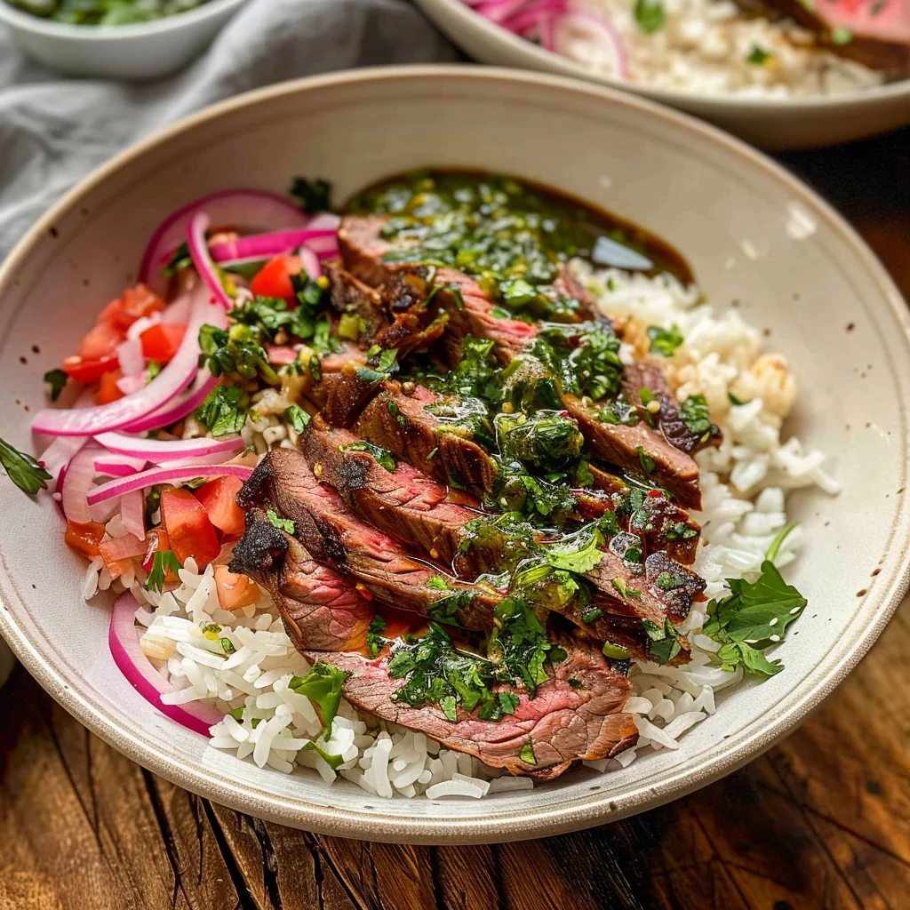 Skirt Steak Rice Bowls with Chimichurri Sauce