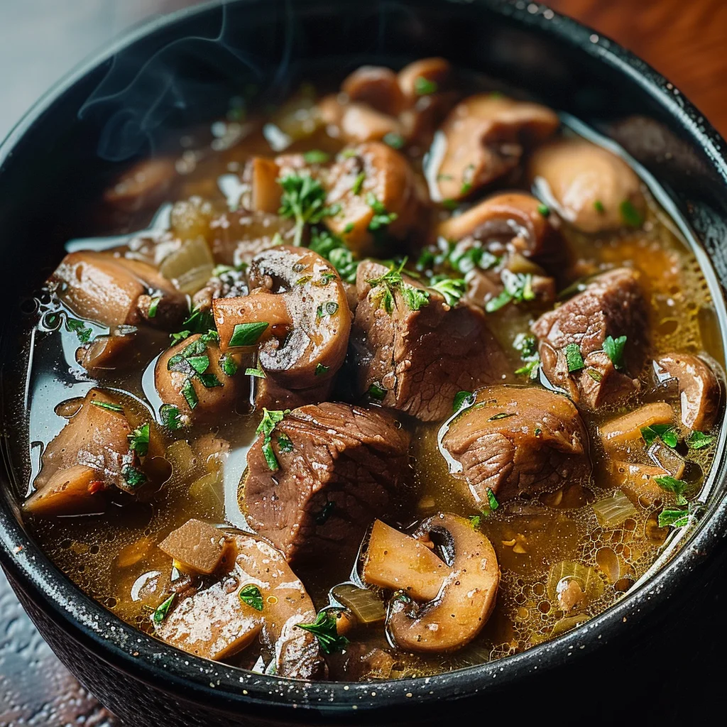 Steak and Ale Soup with Mushrooms